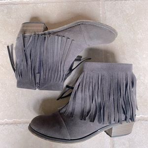 Gray fringe booties size 7